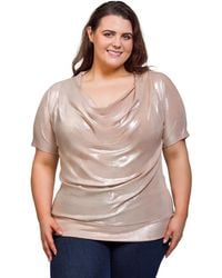 24seven Comfort Apparel - Plus Size Cowl Neck Short Sleeve Top - Lyst