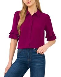 Cece - Button-front Ruffled 3/4-sleeve Blouse - Lyst