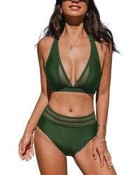 CUPSHE - Halter V Neck Tie Back Mesh Panel Bikini Sets - Lyst