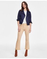 Liverpool Los Angeles - Faux Suede Moto Jacket Sleeveless Boatneck Top Hannah Frayed Cropped Flare Jeans - Lyst