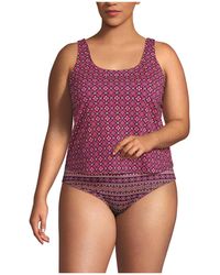 Lands' End - Plus Size Chlorine Resistant One Piece Scoop Neck Fauxkini Swimsuit - Lyst