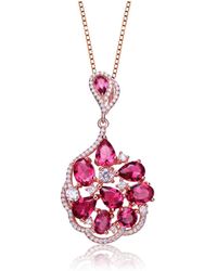 Genevive Jewelry - Sterling Silver 18k Rose Gold Plated Multi Color Cubic Zirconia Pendant Necklace - Lyst