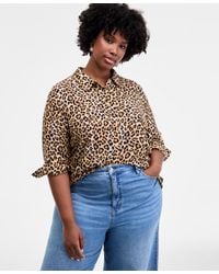 On 34th - Trendy Plus Leopard-print Button-front Shirt - Lyst