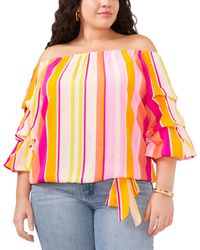 Vince Camuto - Plus Size Striped Off The Shoulder Bubble Sleeve Tie Front Blouse - Lyst