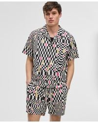 Mode Of One - Mixed Check Relaxed-fit Printed Button-down Camp Shirt - Lyst