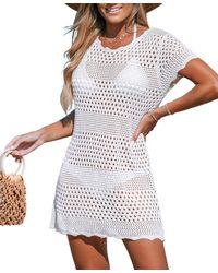 CUPSHE - Apricot Open Knit Scalloped Mini Cover-up - Lyst
