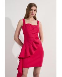 Karen Millen - Scuba Drama Ruffle Woven Mini Dress - Lyst