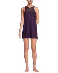 Lands' End - Chlorine Resistant Smoothing Control Mesh High Neck Swim Dress One Piece Swimsuit - Lyst