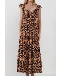 English Factory - Tiger Print Ruffle Sleeve Maxi Dress - Lyst