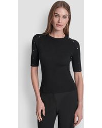 DKNY - Button Detail Short Sleeve Sweater - Lyst