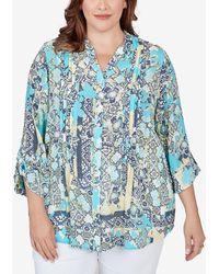 Ruby Rd. - Plus Size Seaside Silky Gauze Patchwork Button Front Top - Lyst