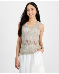 BarIII - Petite Open-stitch Sleeveless Metallic-threaded Sweater - Lyst