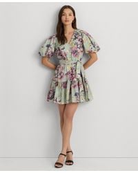 Lauren by Ralph Lauren - Floral Cotton Voile Puff-sleeve Dress - Lyst