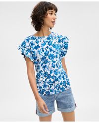Nautica - Floral-print Ruffle-sleeve Top - Lyst