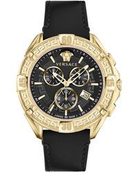 Versace - Swiss Chronograph V-greca Black Leather Strap Watch 46mm - Lyst
