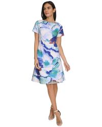 Calvin Klein - Printed Boat-neck A-line Scuba Dress - Lyst