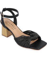 Journee Collection - Galinda Raffia Knot Block Heel Sandals - Lyst