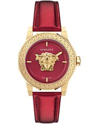 Versace - Swiss Medusa Deco Red Leather Strap Watch 38mm - Lyst