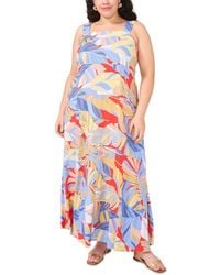 Vince Camuto - Plus Size Tropical-print Square-neck Smocked-back Sleeveless Maxi Dress - Lyst