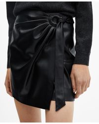 Mango - Short Leather Effect Buckled Skirt - Lyst
