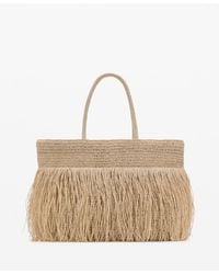 Mango - Fringes Detail Natural Fiber Shoulder Bag - Lyst