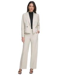 DKNY - Petite Double Breasted Cropped Blazer High Waist Wide Leg Pants - Lyst