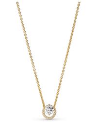 PANDORA - Timeless 14k -plated Sparkling Round Cubic Zirconia Halo Pendant Collier Necklace - Lyst