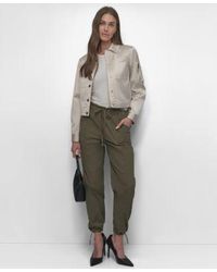DKNY - Sateen Cropped Snap Front Jacket Cutaway Seamless Tank Top Tie Front Cargo Pants - Lyst