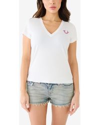 True Religion - Shorts Sleeve Ombre Crystal Horseshoe V-neck T-shirt - Lyst