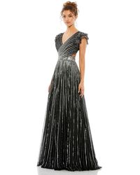 Mac Duggal - Sequined Cut Out Ruffled Cap Sleeve Lace Up Gown - Lyst