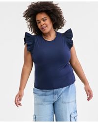 On 34th - Trendy Plus Size Crewneck Flutter-sleeve Top - Lyst