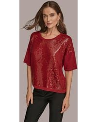 Donna Karan - Short Sleeve Sequin Sweater - Lyst