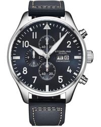 Stuhrling - Navigator 4075 Men S 43mm Green Sunray Dial Brown Leather Strap Chronograph Quartz Watch - Lyst