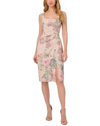 Adrianna Papell - Floral-print Textured Square-neck Sheath Dress - Lyst