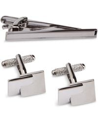 Perry Ellis - Small Grid Cuff Links & Tie Bar Set - Lyst