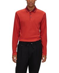 BOSS - Boss By Woven Pattern Slim-fit Long-sleeved Polo Shirt - Lyst