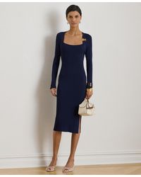 Ralph Lauren Buckle-trim Melange Turtleneck Sweater in Purple | Lyst