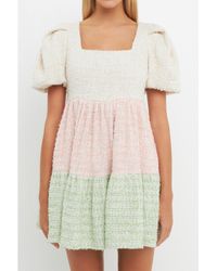 English Factory - Color Block Tweed Mini Dress - Lyst