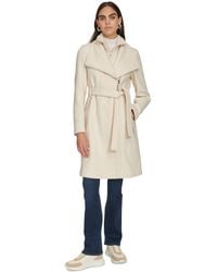 Calvin Klein - Wool Blend Belted Wrap Coat - Lyst