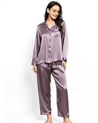 SILKSILKY - Long Sleeve Button-up Satin Pajama Set - Lyst