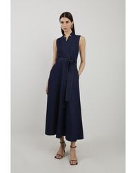 Karen Millen - Belted Denim Midi Dress - Lyst