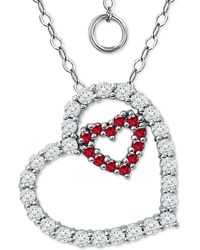 Giani Bernini - Lab-created Ruby & Cubic Zirconia Heart-in-heart Pendant Necklace - Lyst