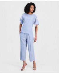 Anne Klein - Linen Blend Flutter Sleeve Lace Trim Top Drawstring Pants - Lyst