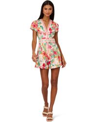 Adrianna Papell - L Floral-print Belted Romper - Lyst