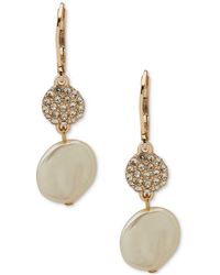 Anne Klein - Gold-tone Pave & Imitation Pearl Disc Double Drop Earrings - Lyst