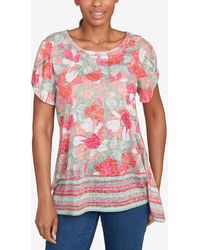 Ruby Rd. - Petite Floral Striped Border Flutter Sleeve Top - Lyst