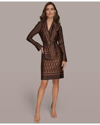Donna Karan - Satin Geo Belted Dress - Lyst