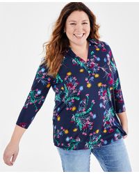 Style & Co. - Plus Size Lola Floral-print Johnny-collar Tunic - Lyst