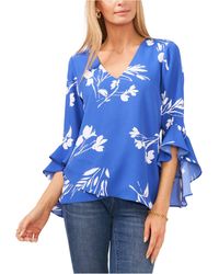 Vince Camuto Womens Flutter Sleeve French Crepe Pleated Yoke Blouse