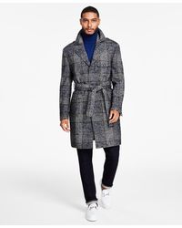 Tayion Collection - Classic-fit Plaid Self Belted Wool Blend Overcoats - Lyst
